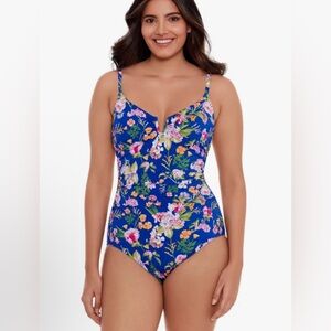 Time and Tru one piece swim suit blue and tangerine